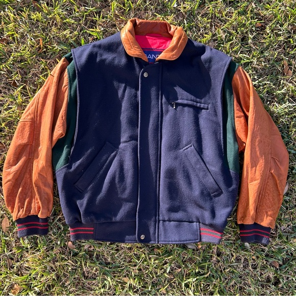 Gant Other - Vintage Gant Wool & Leather Varsity Color Block Bomber Wool Flyer Jacket Mens XL